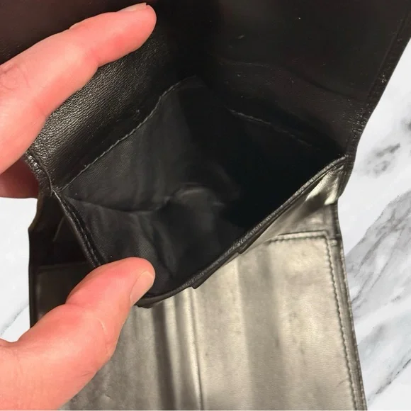 Prada Authentic Saffiano Black Leather Triangle Logo Trifold Continental Wallet - Picture 6 of 7